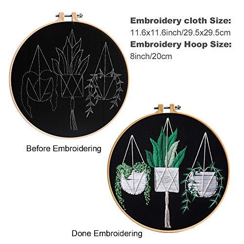 Embroidery Kit with Pattern, 2 Sets Embroidery Starter Kit with Instructions, Including Embroidery Clothes with Floral Pattern, Embroidery Hoop, Color Threads and Tools