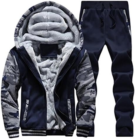 Easytoy Mens Tracksuit Warm Fleece Sport Hooded Coat +Pants Set
