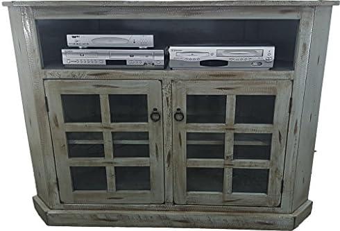 American Heartland #30743RAM Rustic Tall Curve Corner TV Cart, Rustic Aquamarine