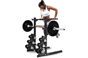 SQUATZ Multifunction Dip Rack Stand - Smart Workout Station With Weight Rack, Can Hold up to 6 Dumbbells, Weatherproof Steel Body Gym with Multiple Strength Training Stations and Grip Positions