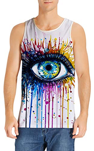 SKYRAINBOW Sport Gym Sleeveless Vest Shirts 3D Printed Realistic Colorful Eyes Underwaist Gym Tank Tops for Men Blue White