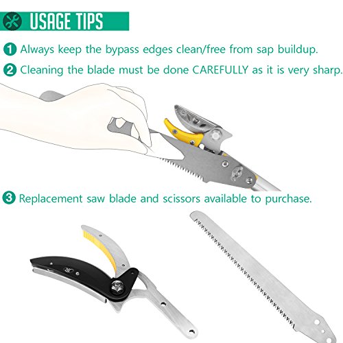 Pole saws for tree trimming, Telescopic Long Reach  Pruner 4.5-9.6 Feet | Long Handled Fruit Picker | Garden bypass Tree Lopper pruning shears With Pole Saw by Belpink - Thumbnail 6
