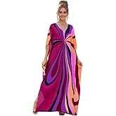 RanRui Floral Print Kaftan Dresses for Women Ethnic Boho Print swim cover up Batwing Sleeve Vneck Caftans