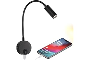 WisHomee DC 12V Reading Light with USB Charging Port, RV Interior Lights, Flexible LED Light Fixtures, Designed for Camper, Van, Boat and Motorhome (Black)