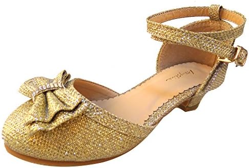 Adingshine Girls Bling Sandals Mary Jane Dress Shoes with Heels(10M US Toddler Gold)