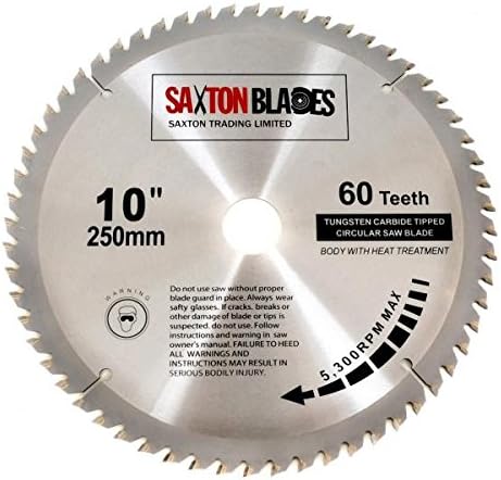 Saxton TCT Circular Wood Saw Blade 250mm x 30mm x 60T for Bosch Makita etc fits 255mm saws, Silver