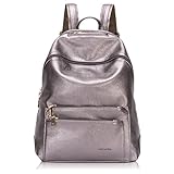 Hynes Victory Faux Leather Backpack for Women Dressy Campus Backpack Purse Metallic silver