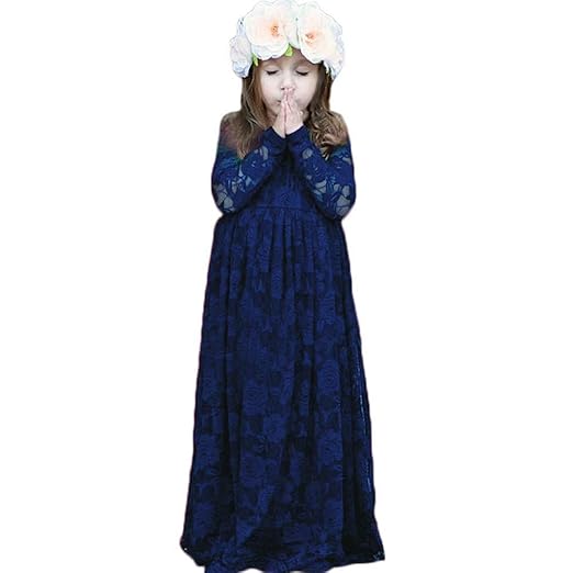 XEJ Mädchen Prinzessin Kleid Spitzen Blumenmädchen Kleid Festkleid Lange Ärmel