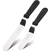 PUCKWAY Angled Icing Spatula, Stainless Steel Offset Spatula, Cake Spatula Set of 2 Black 6, 8 inch Blade