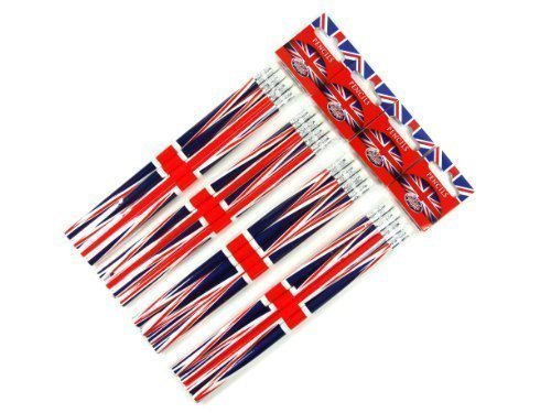 Pencil Set - Union Jack Design, London Souvenir Collection - 4 Packs of 4 Rubber Tipped Pencils