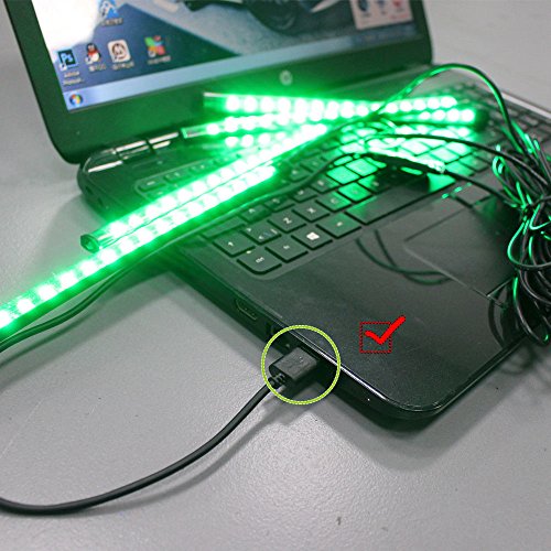 GTinthebox Rainbow Car LED Strip Light Ambient Styling Lighting Kit 48-SMD LED USB Plug Socket DC 5V Car Interior Decoration Light Under Dash for DIY Christmas Car Bar Indoor Party 4pack(Green)