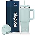 Konokyo 30 oz Tumbler with Handle and 2 Straws,2 in 1 Lid Insulated Water Bottle Stainless Steel Travel Coffee Mug,Blue Haze