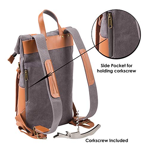 Primeware 2-Bottle Wine Leather Backpack | Made with Full Grain Leather | Interior is Insulated with Synthetic Wool and has Divider to Protect Bottles (2-Bottle, Grey) - Thumbnail 2
