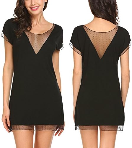 Dorani Womens Casual Sleepshirts Lace Neck Nightgown Soft Chemise (Black, XXL)