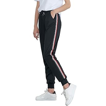 SuperSU Frauen Mid-Waist Casual Striped Print Sporthosen Pluderhosen Jogger Pants Damen Hose Easy Sport Pant Stretch Skinny H