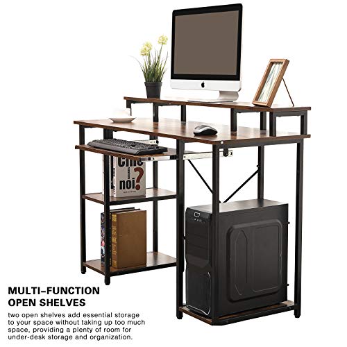 AIKA Computer Desk with Storage Shelves/Keyboard Tray/Monitor Stand