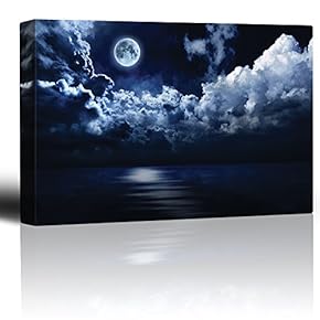 Moon Illuminating The Ocean from Above The Clouds - Canvas Art Home Art - 12x18 inches