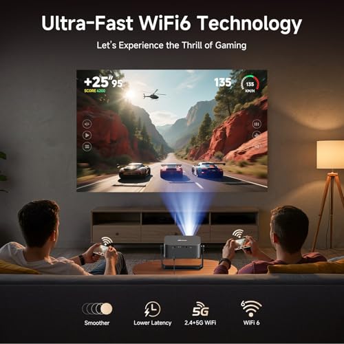 4K Outdoor Projector, 2500 ANSI with Auto Focus & Keystone, Built-in Apps | Built-in YouTube/PrimeVideo, Smart Projector with 20W Dolby Audio, HDR10+, AirPlay, WiFi & Bluetooth, Stand for Home Theater