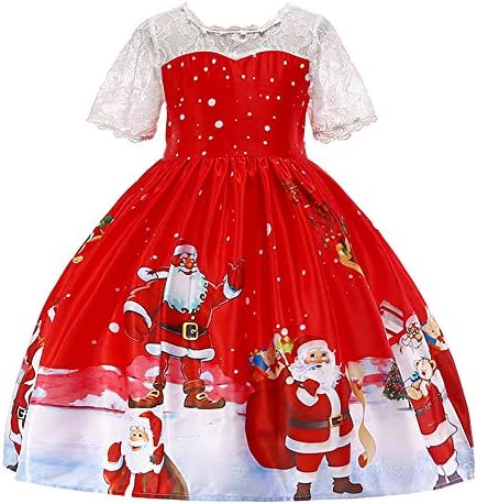 VEKDONE Toddler Kids Baby Girls Christmas Santa Print Princess Dress Outfits Clothes