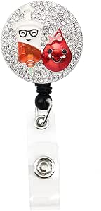 Cute Rhinestone Syringe Nurse Retractable ID Badge Reel Holder - Enamel Syringe & Blood Drop Design - View #10
