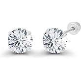 Solid 14k Yellow Gold Hypoallergenic AAA Cubic Zirconia Solitaire Screw Back Stud Earrings Secure Screw On Backs, 3mm-7mm