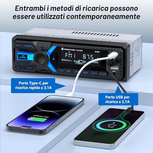 RDS Bluetooth Car Radio, Wistrue 1DIN Car Radio with Type-C Charging Port Stereo Car Bluetooth FM/AM with MP3 Player Hands-Free / 2 USB/AUX/SD Supports Android and iOS