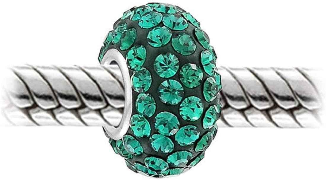 2pcs 925 Sterling Silver May Emerald Green Birthstone Large Hole Charm Bead Swarovski Crystal Elements fit All Charm Bracelet Necklace Women Girls Gift EC684-5: Jewelry