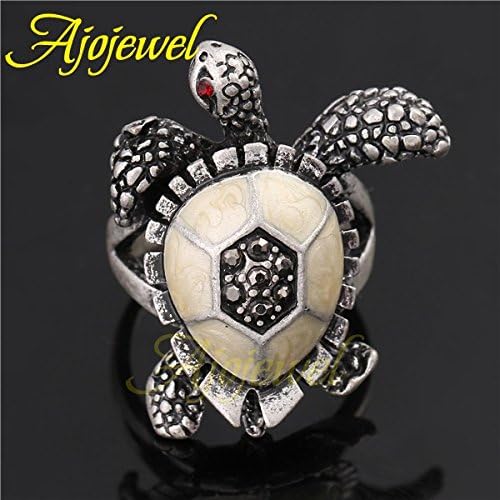 GLucky Jew: 18K White Gold Plated Fashion Animal Rings Retro Vintage Enamel Tortoise Jewelry 9.0