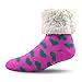 Pudus Heart Pink Cozy Winter Slipper Socks for Women and Men with Non-Slip Grippers and Faux Fur Sherpa Fleece - Adult Regular Fuzzy Socks