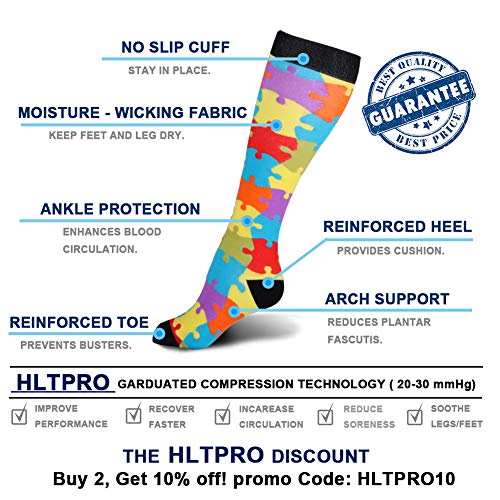 HLTPRO Compression Socks for Women & Men - Knee High Socks for Running, Flight, Travel, Nurses, Pregnancy, Edema