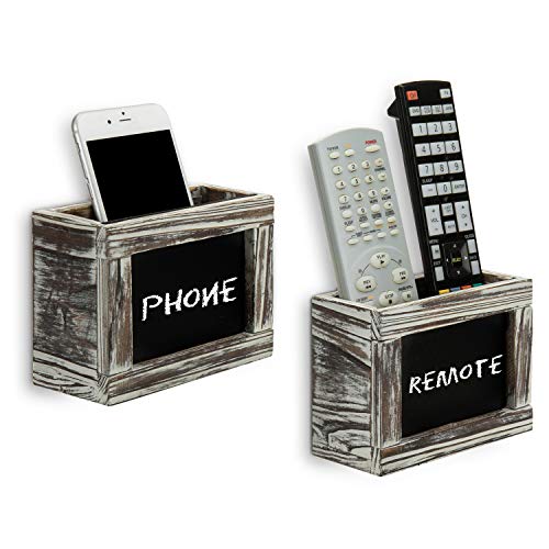 MyGift Remote Control Holder Rustic Torched Wood Wall Mounted Media