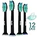Generic Replacement Toothbrush Heads Philips Sonicare HX6014 HX6013 ProResults Black 12 pcs Fit DiamondClean HealthyWhite EasyClean FlexCare Soft Bristles Gum Plaque Control