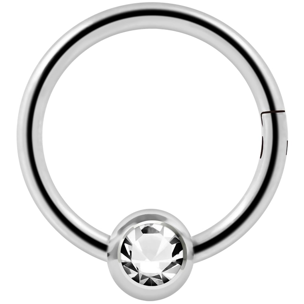 AZARIO LONDON 16 Gauge - 6MM Diameter 316L Surgical Steel Clicker Hinged Captive Bead Ring with Crystal Stone Piercing Jewellery