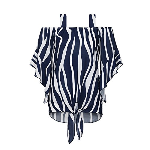Off Shoulder Shirt for Women,SMALLE◕‿◕ 2019 Summer Women's Simple Tie Knot Casual Sling Off Shoulder Shirt Dark Blue
