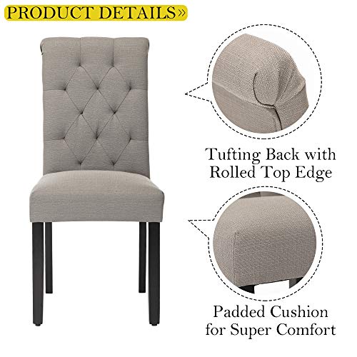 Solid Wood Tufted Parsons Dining Chair with Fabric Upholstery, Set of 4