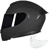 ILM Full Face Motorcycle Helmet for Motocross Street Bike DOT Certified 2 Visors Model-317(Matte Black, L)