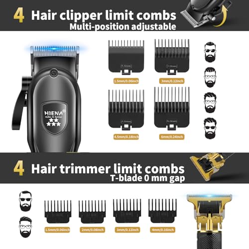 HIENA PRO Professional Hair Clipper Set for Men, Electric Foil Shavers and Beard Trimmers, Cordless Barber Clippers with LED Display, R-Type Adjustable Blade, Hair Cutting Kit, Gifts for Men