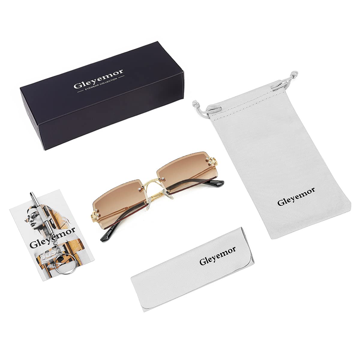 Gleyemor Rimless Rectangle Sunglasses for Women Mens Fashion Vintage Frameless Square Glasses with Gradient Lens