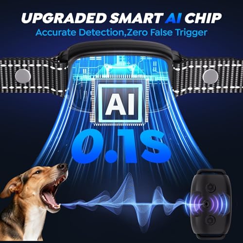 Dog Bark Collar for Large Medium Small Dogs,Smart Anti Barking Device with 4 Training Modes,Rechargeable IP67 Waterproof Barking Collar with 8 Adjustable Sensitivity (Black)
