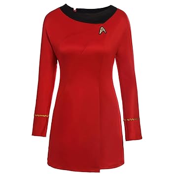 Yiyu 1pc Star Trek Uniform Kleid Kostüm Damen, Cosplay Langarmkleid für Damen Rot