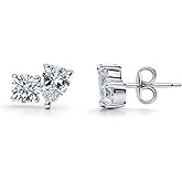 BERRICLE Sterling Silver 2-Stone Stud Earrings for Women, Cubic Zirconia CZ