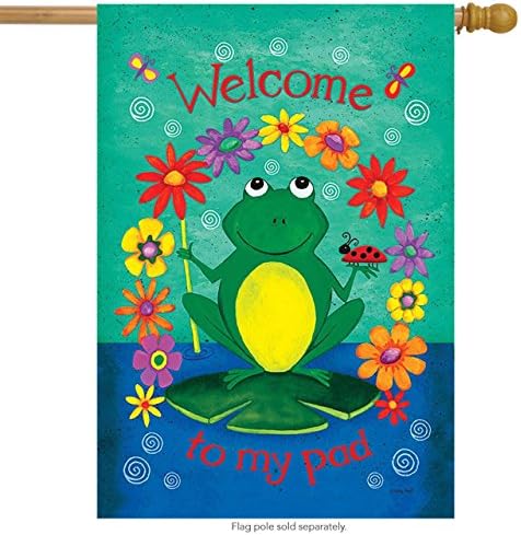 Welcome To My Pad Frog House Flag Summer Flowers Lily Pad 28" x 40"
