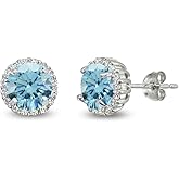 Sterling Silver 6mm Round-cut Halo Stud Earrings Made with European Crystals