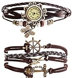 Belle (TM) Strap Butterfly Beads Leather Bracelet Wrist Watch Dark Brown+ Girls Charms Leather Weave +Bag