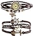 Belle (TM) Strap Butterfly Beads Leather Bracelet Wrist Watch Dark Brown+ Girls Charms Leather Weave +Bag