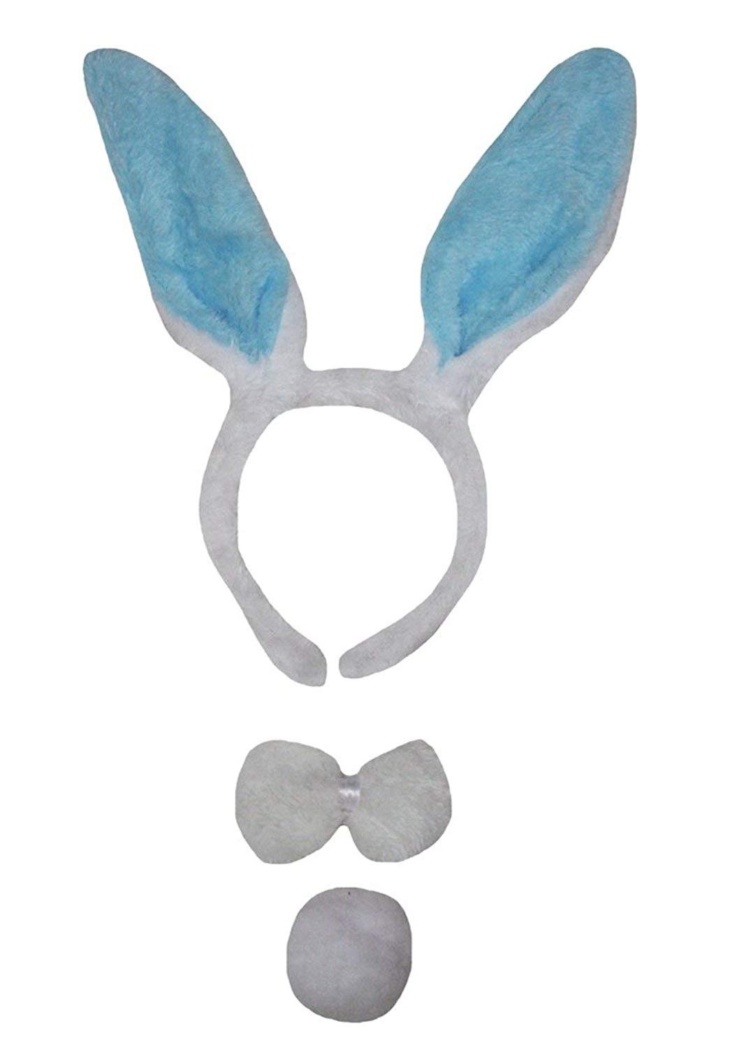 Petitebelle Bunny Ear Headband Bowtie Tail 3pc Costume (Blue, One Size)