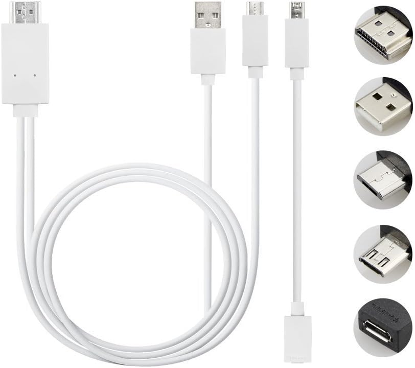 Phoebe168 Phone to TV Cable,6.5 Feet 11 Pin and 5 Pin MHL Micro USB to HDMI Adapter Cable 1080P HDTV for Samsung Galaxy S5/S4/S3/Note 2/Note3 Galaxy Tab 3 8.0, Tab 3 10.1(White)