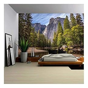 Lake in The Mountains with Clear Water Surrounded by Green Forest - Removable Wall Mural | Self-Adhesive Large Wallpaper - 66x96 inches
