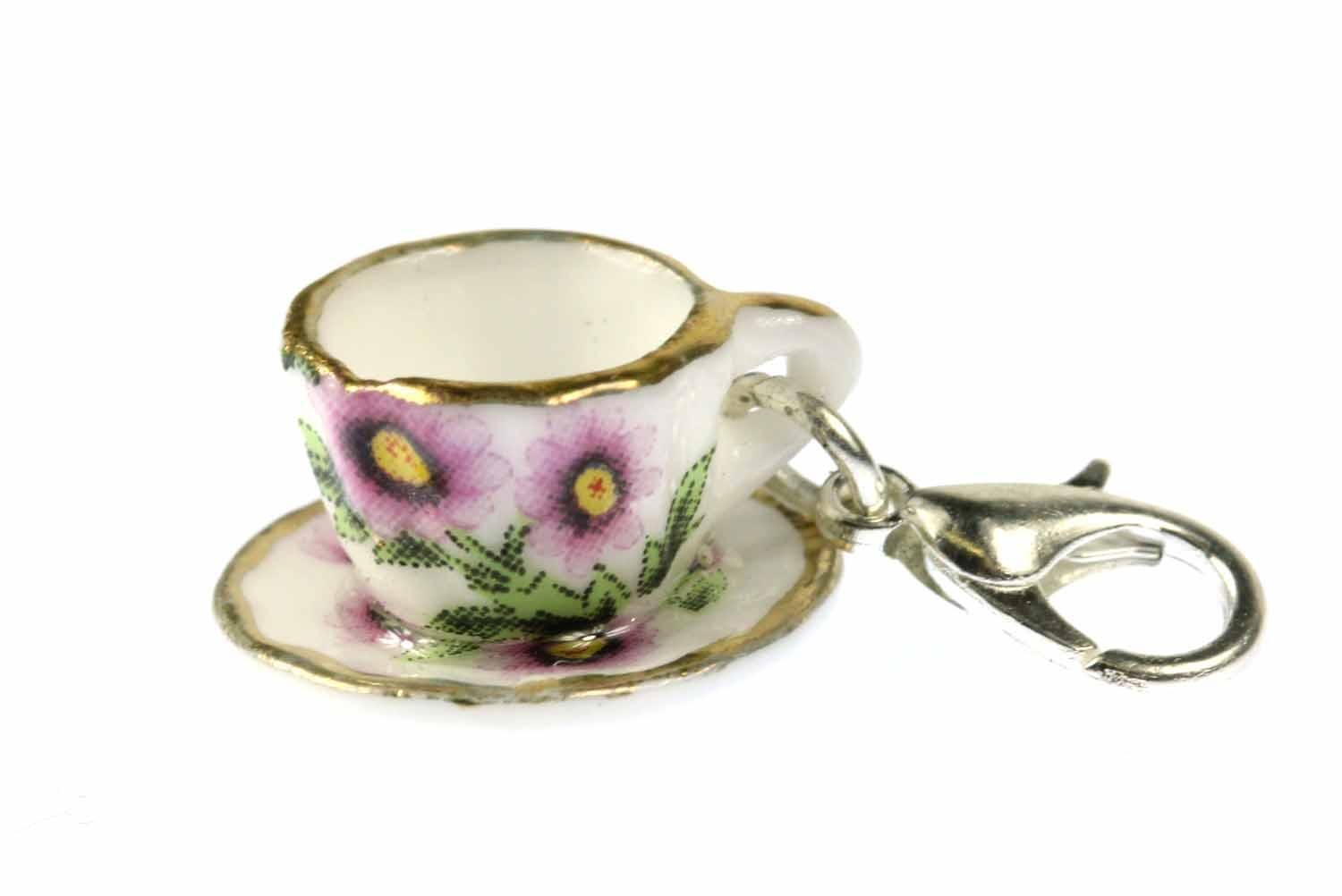 Miniblings Coffee Cup Tea Pot Charm Pendant Zipper Pull Bracelet Wristlet Golden