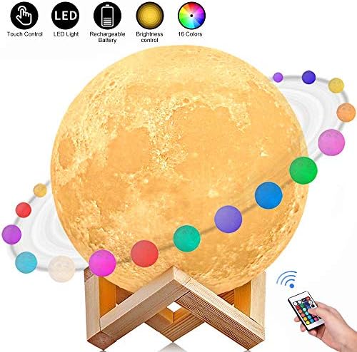 Flyinghedwig Moon lamp, 3D Print LED Moon Light Lamp Moon Light for Kids, Dimmable Touch Control Brightness Light for Home Decoration and Gifts for Lover,Parents,Friends, 16 RGB Color 15cm